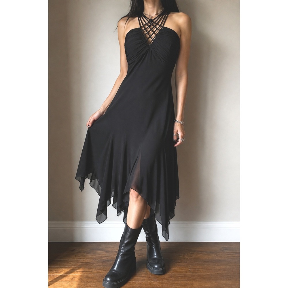Y2K Whimsigoth Maxi Dress Small Ruched Babydoll Asymmetric Fairy Grunge‎ Witchy
